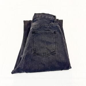 Princess Polly Wide Leg Crop Assymetric Button Rip Black Denim Jeans Size 8 NWT